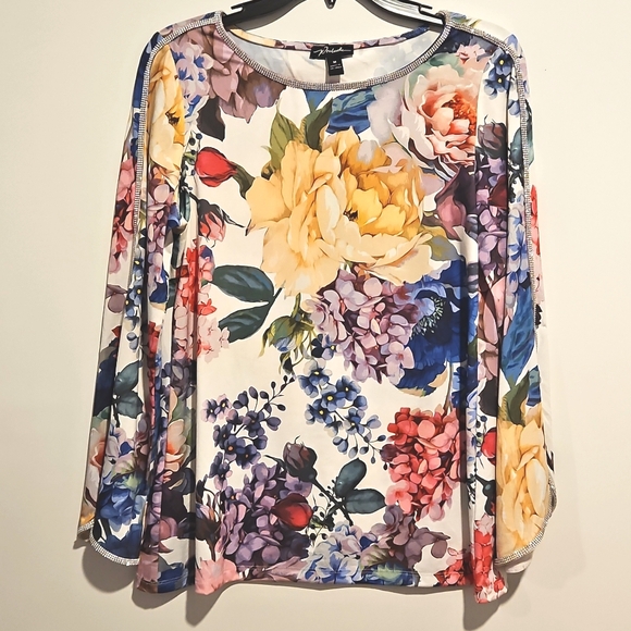 Prelude SteinMart Floral long sleeve open flare clear rhinestone rimmed Medium - Picture 2 of 10